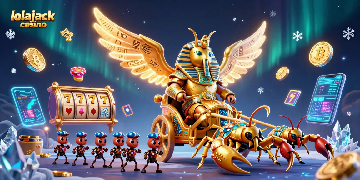 Immerse in the lively atmosphere of lolajack casino with golden scarabs and vibrant game elements.